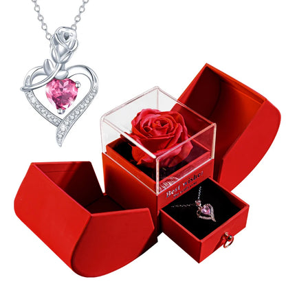 Eternal Rose & Heart Necklace Gift – Forever Flower Jewelry Box for Women, Mom, Wife, or Girlfriend