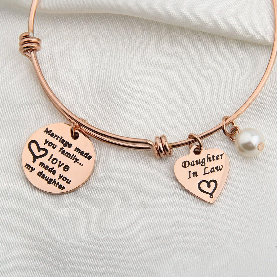 Daughter-in-Law Gift – Adjustable Bangle Bracelet or Keychain Charm