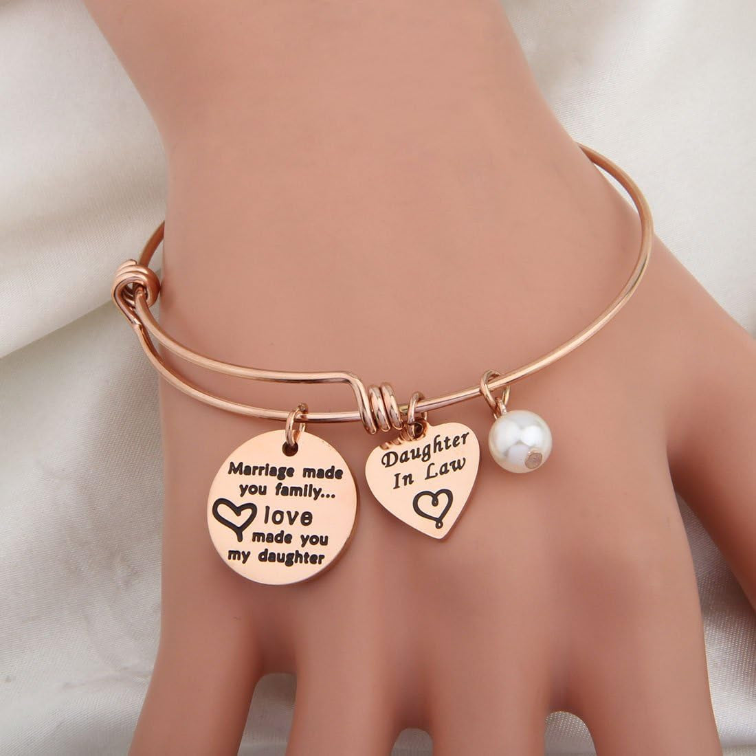 Daughter-in-Law Gift – Adjustable Bangle Bracelet or Keychain Charm