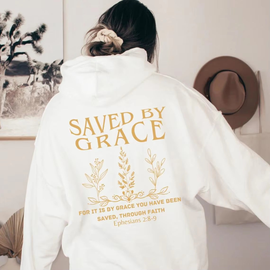 Saved by Grace Christian Hoodie – Faith-Inspired Bible Verse Sweatshirt for Women