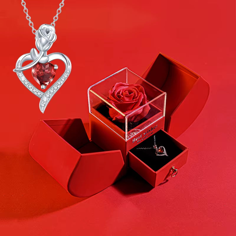 Eternal Rose & Heart Necklace Gift – Forever Flower Jewelry Box for Women, Mom, Wife, or Girlfriend