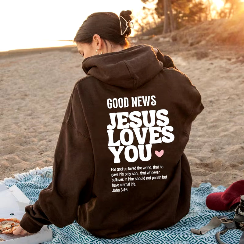 Good News: Jesus Loves You – Trendy Unisex Christian Hoodie & Sweatshirt with Bible Verse