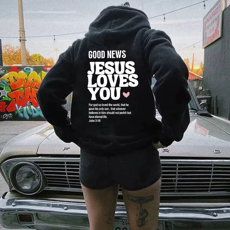 Good News: Jesus Loves You – Trendy Unisex Christian Hoodie & Sweatshirt with Bible Verse