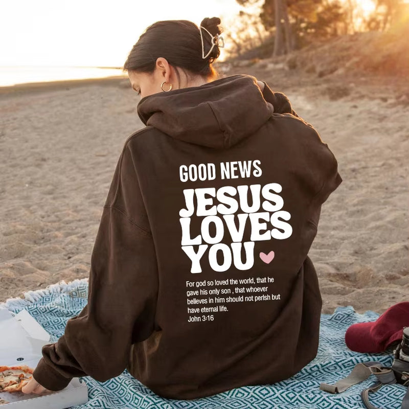 Good News: Jesus Loves You – Trendy Unisex Christian Hoodie & Sweatshirt with Bible Verse