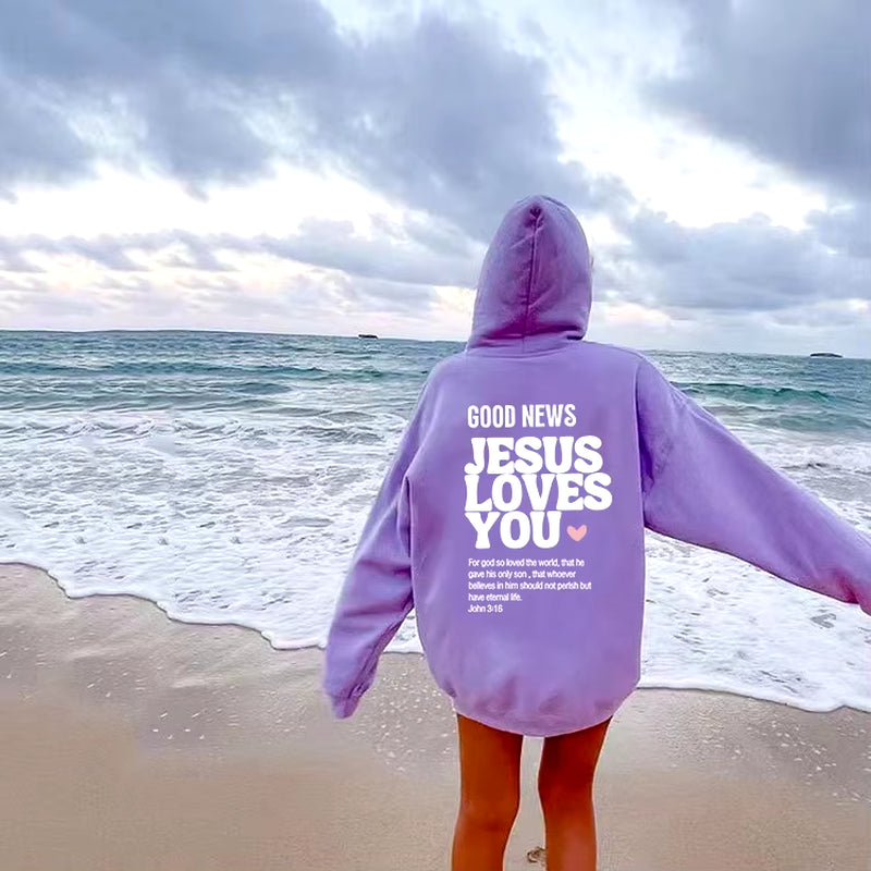 Good News: Jesus Loves You – Trendy Unisex Christian Hoodie & Sweatshirt with Bible Verse