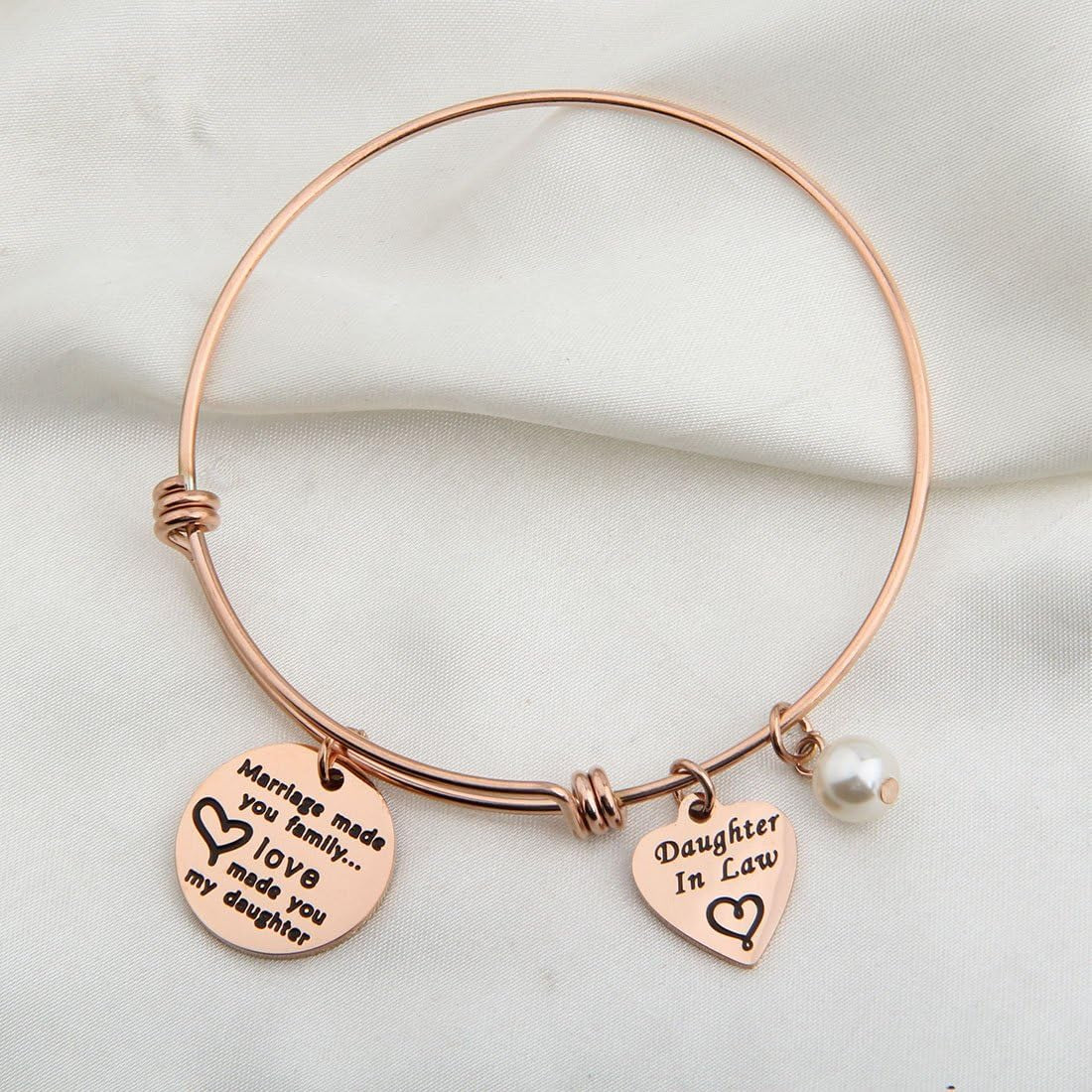 Daughter-in-Law Gift – Adjustable Bangle Bracelet or Keychain Charm