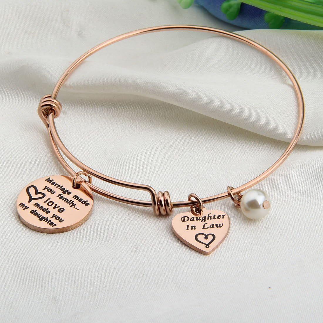 Daughter-in-Law Gift – Adjustable Bangle Bracelet or Keychain Charm