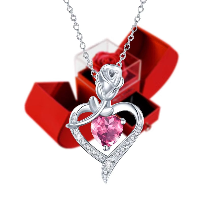 Eternal Rose & Heart Necklace Gift – Forever Flower Jewelry Box for Women, Mom, Wife, or Girlfriend